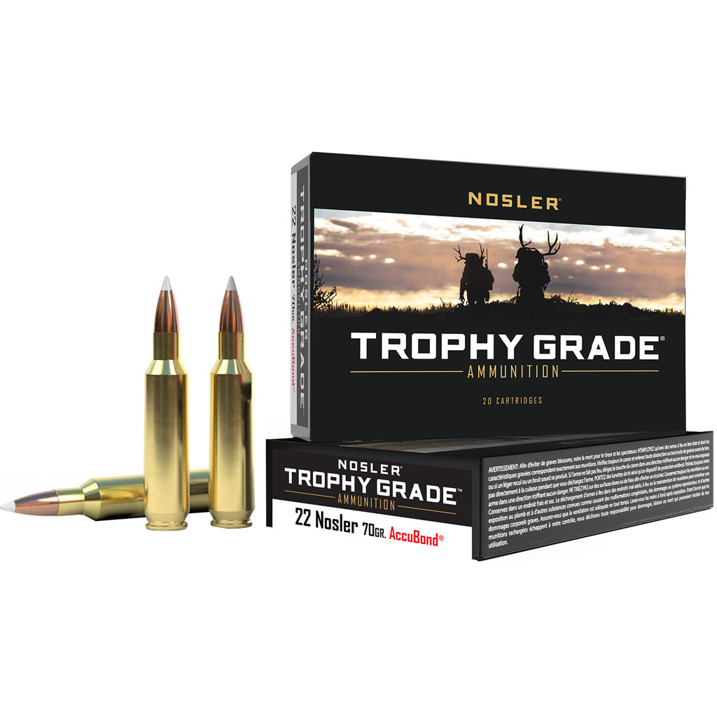 Nosler Trophy Grade Rifle Ammunition 22 Nosler 70 gr. AB SP 20 rd.