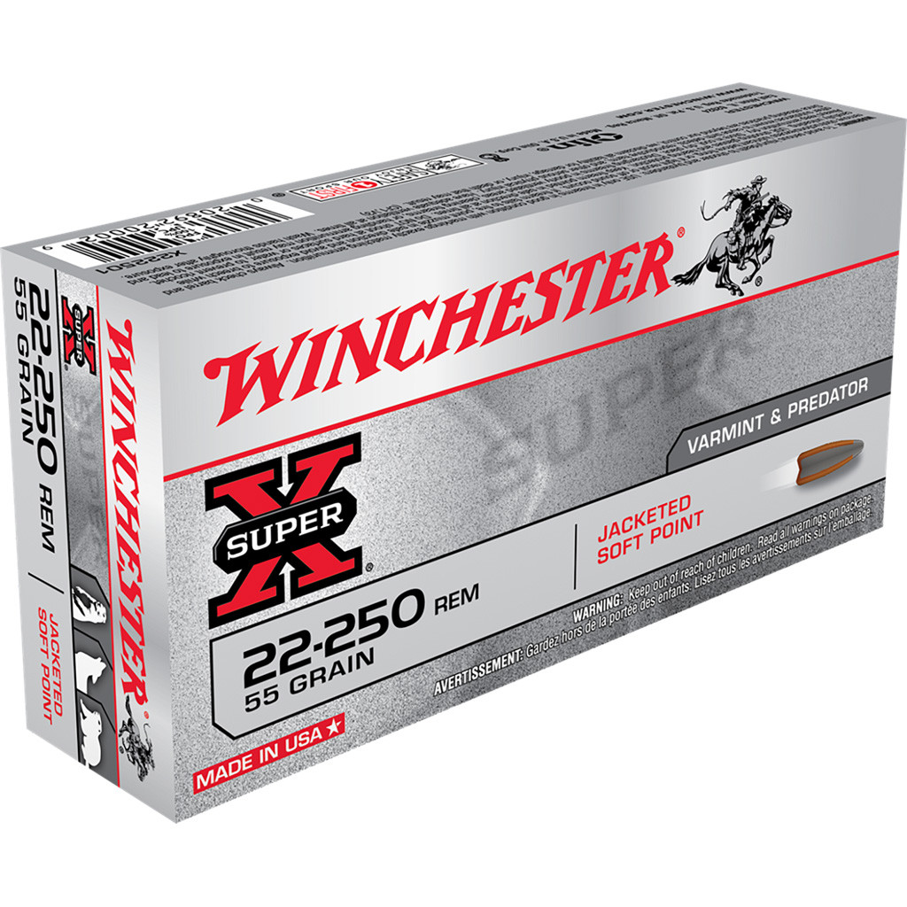 Winchester Super-X Rifle Ammo 22-250 Rem 55 gr. Pointed Soft Point 20 rd.