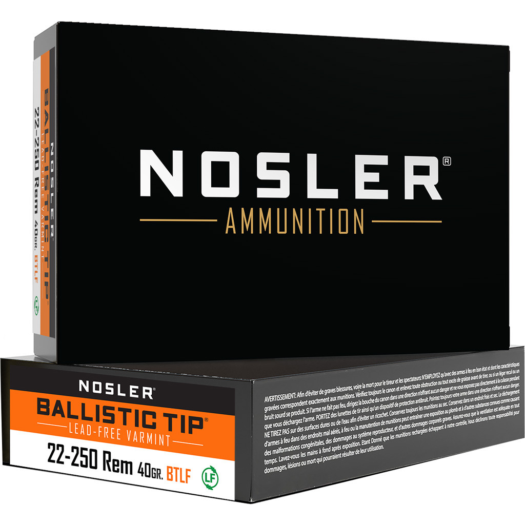 Nosler Varmint Ballistic Tip Rifle Ammunition 22-250 Rem. 40 gr. BTLF SP 20 rd.
