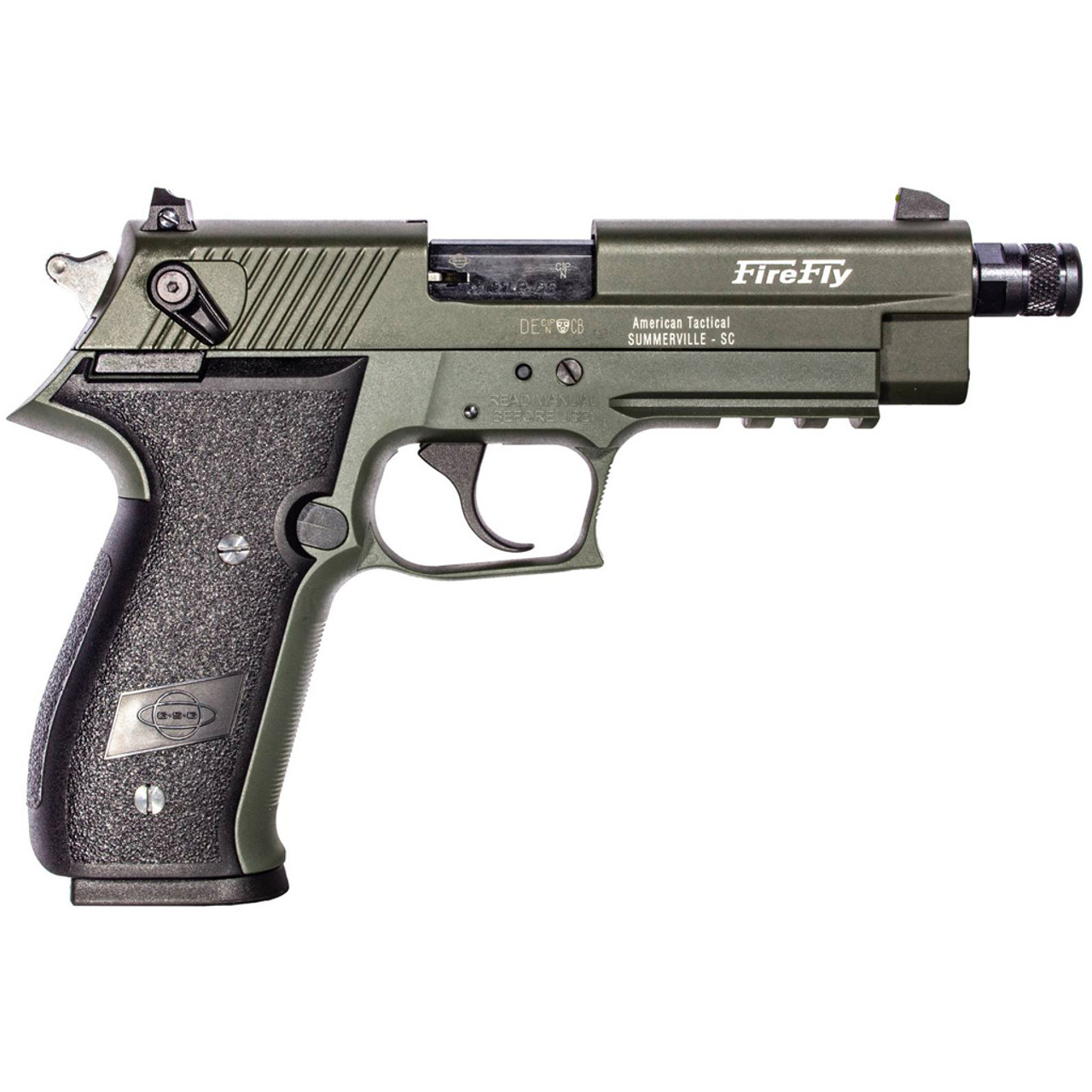 GSG Firefly Pistol 22 LR. 4.9 in. Green Threaded 13 rd.