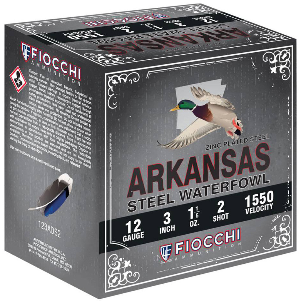 Fiocchi Arkansas Steel Shotgun Ammo 12 ga. 3 in. 1 1/5 oz. 1550 FPS 2 Shot 100 rd.