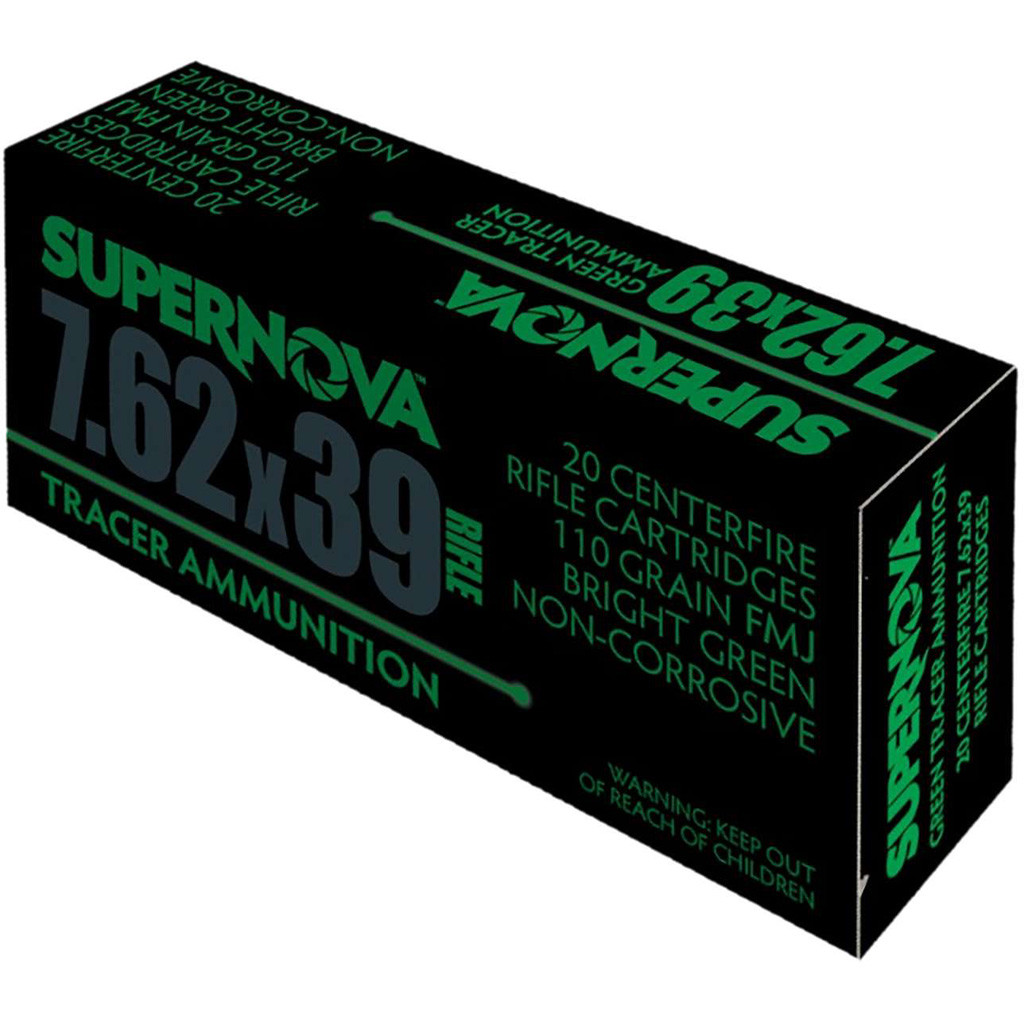 Supernova Tracer Rifle Ammunition  7.62x39 110 gr. FMJ Green Tracer 20 rd.