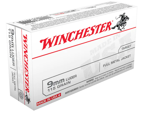 Winchester USA Pistol Ammo 9mm Luger 115 Grain FMJ 100 Rounds