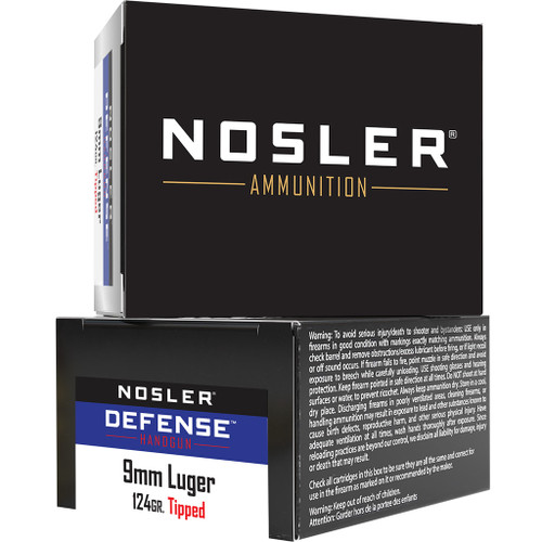 Nosler Defense Handgun Ammunition 9mm +P 124 gr. BHG Tipped 20 rd.