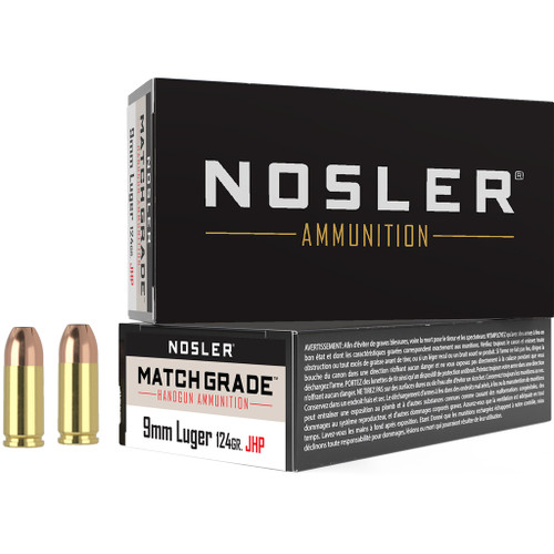 Nosler Match Grade Handgun Ammunition 9mm 124 gr. HG JHP 50 rd.