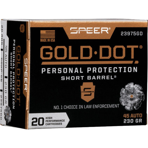Speer Gold Dot Personal Protection Pistol Ammo 45 ACP 230 gr. HP Short Barrel 20 rd.