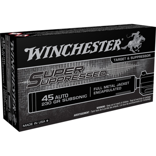 Winchester Super Suppressed Pistol Ammo 45 ACP 230 gr. FMJ 50 rd.