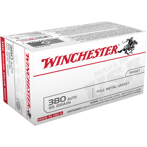 Winchester USA Pistol Ammo 380 ACP 95 gr. FMJ 100 rd.