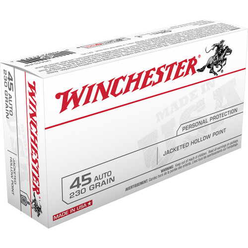 Winchester USA Pistol Ammo 45 ACP 230 gr. Jacketed HP 50 rd.