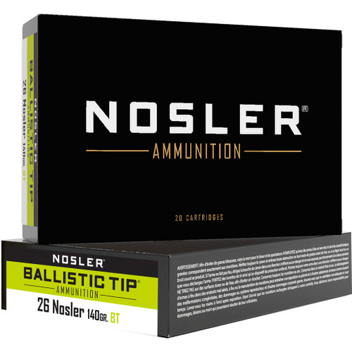 Nosler Ballistic Tip Rifle Ammunition 26 Nosler 140 gr. BT SP 20 rd.