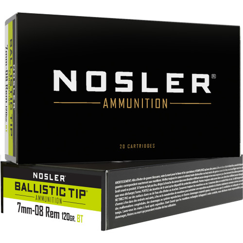 Nosler Ballistic Tip Rifle Ammunition 7mm-08 Rem. 120 gr. BT SP 20 rd.