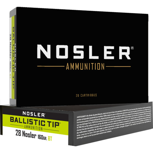 Nosler Ballistic Tip Rifle Ammunition 28 Nosler 160 gr. BT SP 20 rd.