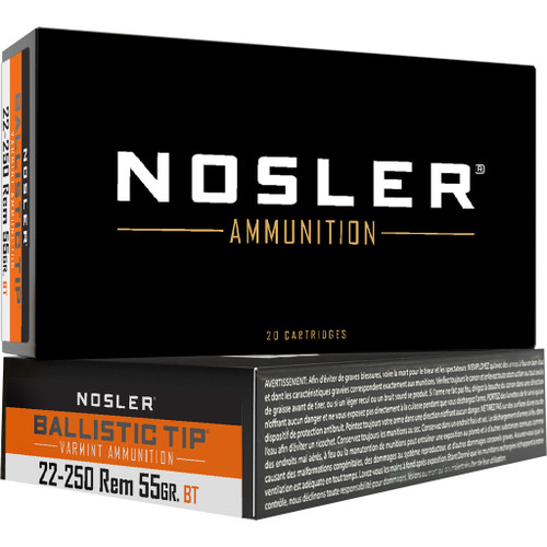 Nosler Varmint Ballistic Tip Rifle Ammunition 22-250 Rem. 55 gr. BT SP 20 rd.