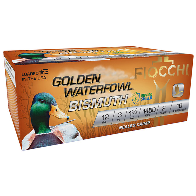 Fiocchi Golden Waterfowl Bismuth Shotgun Ammo 12 ga. 3 in. 1 3/8 oz. 2 Shot 10 rd.