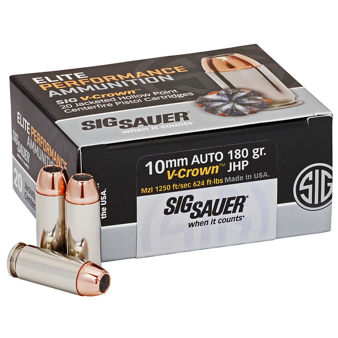 Sig Sauer Elite V-Crown Performance Pistol Ammo 10mm 180 gr. JHP 20 rd.
