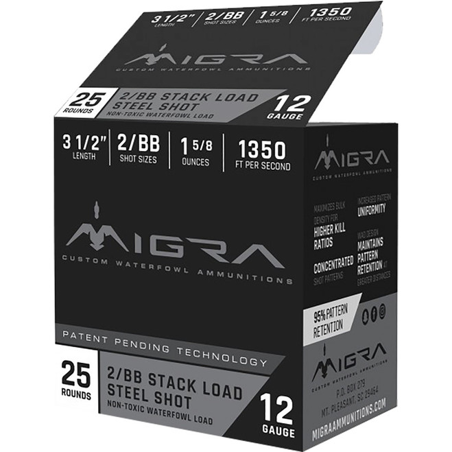 Migra Staxd Shotgun Ammo 12 ga. 3.5 in. 1.58 oz. 2-BB Shot 25 rd.