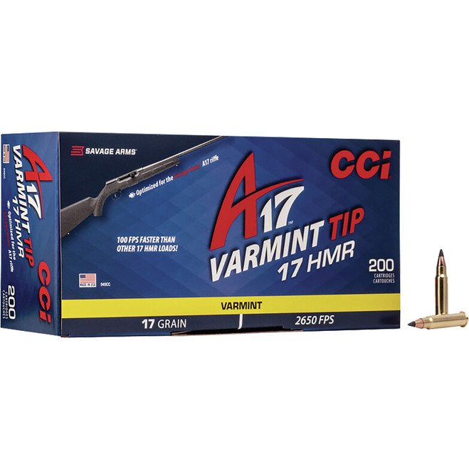 CCI Varmint Rimfire Ammo 17 HMR 17 gr. Varmint Tipped 200 rd.