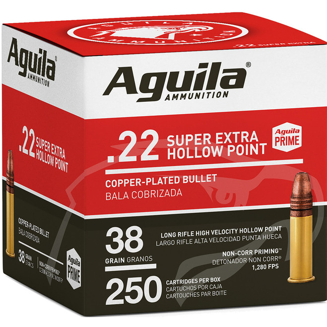 Aguila Standard High Velocity Rimfire Ammo 22 LR. 38 gr. HV HP 250 rd.