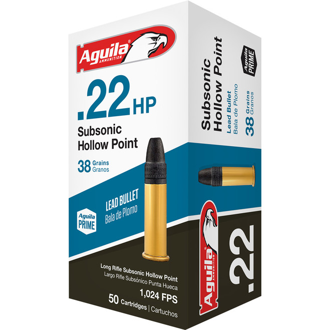 Aguila Standard Subsonic Rimfire Ammo 22 LR. 38 gr. Subsonic HP 50 rd.