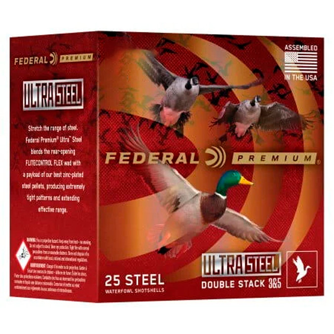 Federal Premium Ultra Steel Waterfowl Shotgun Ammo 12 ga. 3 in. 1 1/4 oz. 2 & 4 Shot 25 rd. Federal Premium Ultra Steel Waterfowl Shotgun Ammo 12 ga. 3 in. 1 1/4 oz. 2 & 4 Shot 25 rd.