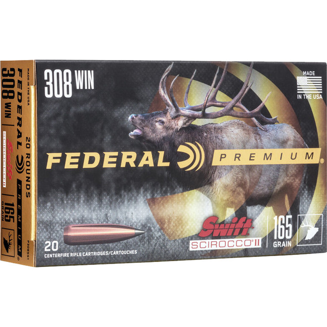Federal Premium Rifle Ammo 308 Win. 165 gr. Swift Scirocco 20 rd. Federal Premium Rifle Ammo 308 Win. 165 gr. Swift Scirocco 20 rd.