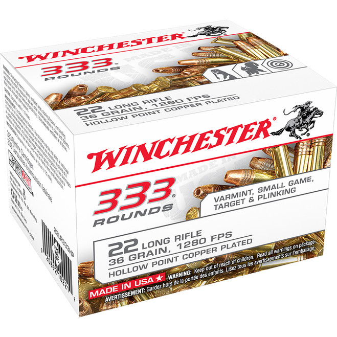 Winchester USA Pistol Ammo 22 LR 36 gr. Copper Plated HP 333 rd.