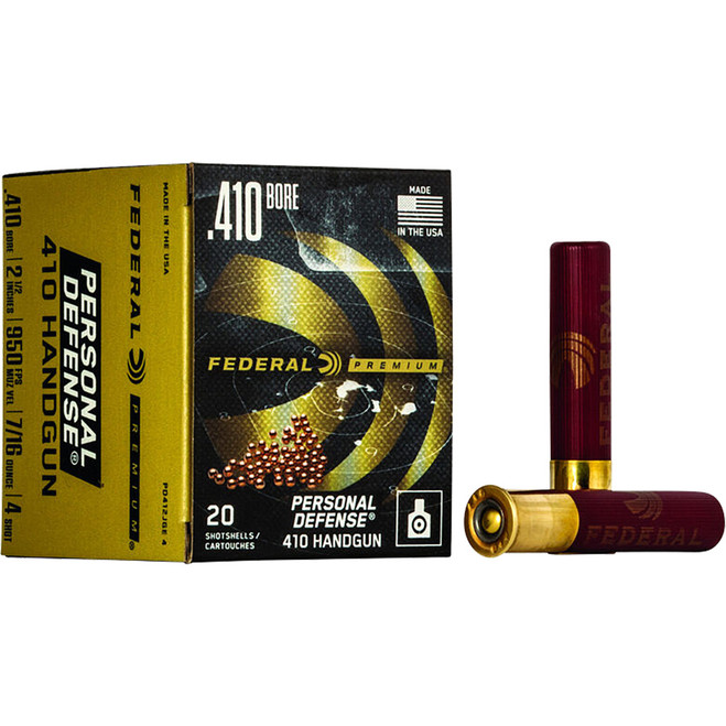 Federal Premium Personal Defense Pistol Ammo 410 ga. 2.5 in. 7/16 oz. 4 Shot 20 rd.