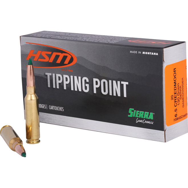 HSM Tipping Point Rifle Ammunition 6.5 Creedmoor Sierra Gamechanger 130 gr, 20 rd. HSM Tipping Point Rifle Ammunition 6.5 Creedmoor Sierra Gamechanger 130 gr, 20 rd.