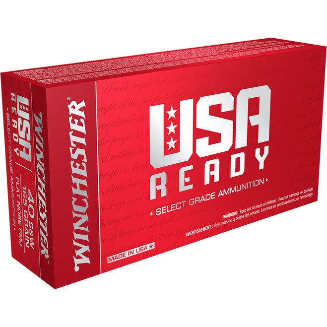 Winchester USA Ready Pistol Ammo 40 S&W 165 gr. FMJ Flat Nose 50 rd.