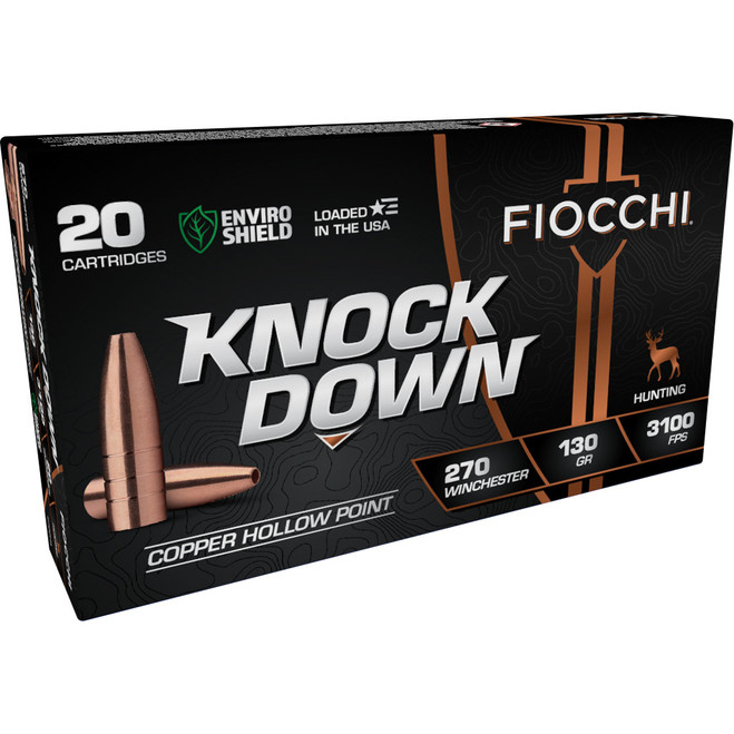 Fiocchi Knock Down Rifle Ammo 270 Win. 130 gr. Copper HP 20 rd. Fiocchi Knock Down Rifle Ammo 270 Win. 130 gr. Copper HP 20 rd.