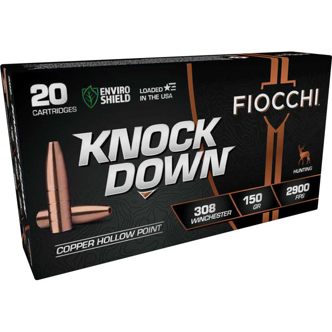 Fiocchi Knock Down Rifle Ammo 308 Win. 150 gr. Copper HP 20 rd. Fiocchi Knock Down Rifle Ammo 308 Win. 150 gr. Copper HP 20 rd.