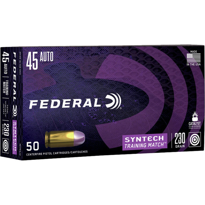 Federal Syntech Training Match Pistol Ammo 45 ACP 230 gr. TSJ 50 rd. Federal Syntech Training Match Pistol Ammo 45 ACP 230 gr. TSJ 50 rd.