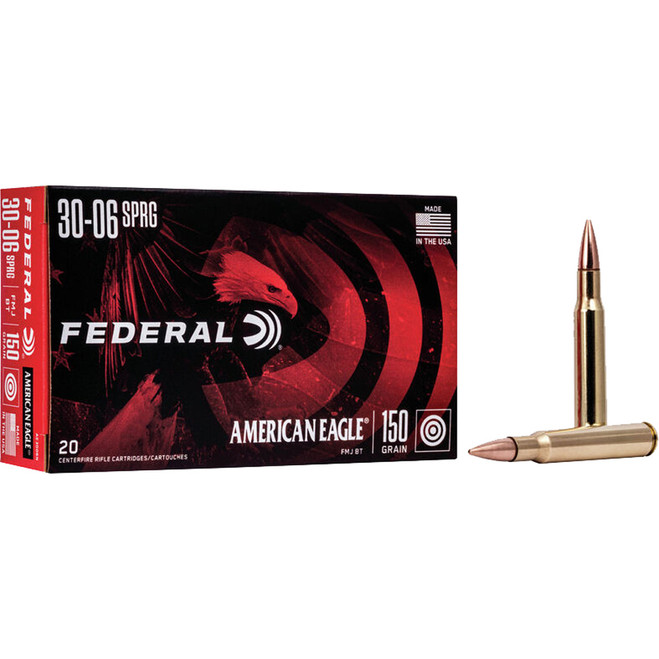 Federal American Eagle Rifle Ammo 30-06 Sprg. 150 gr. FMJ Boat-Tail 20 rd. Federal American Eagle Rifle Ammo 30-06 Sprg. 150 gr. FMJ Boat-Tail 20 rd.
