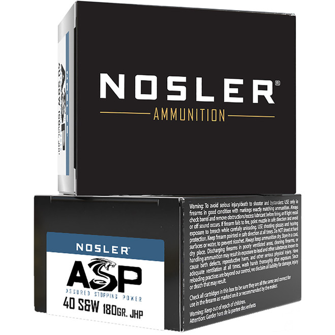 Nosler ASP Handgun Ammo 40 S&W 180 gr. HG JHP 20 rd. Nosler ASP Handgun Ammo 40 S&W 180 gr. HG JHP 20 rd.