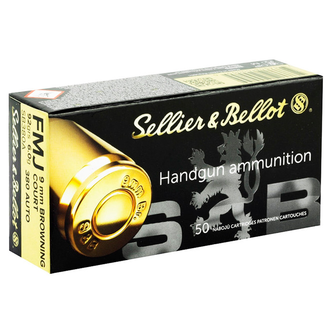 Sellier & Bellot Pistol Ammo 380 Auto/9mm Browning Crt 92gr. FMJ 50 rd.