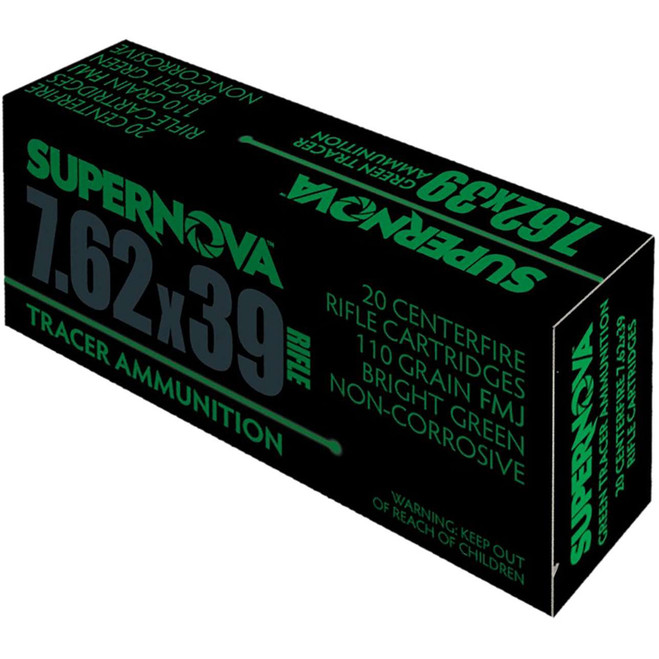Supernova Tracer Rifle Ammunition  7.62x39 110 gr. FMJ Green Tracer 20 rd.