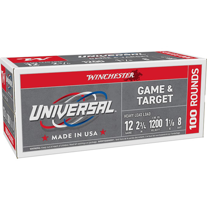 Winchester Universal Light Target Shotshell 12 ga. 2 3/4 in. 1 1/8 oz. 8 Shot 100 rd.