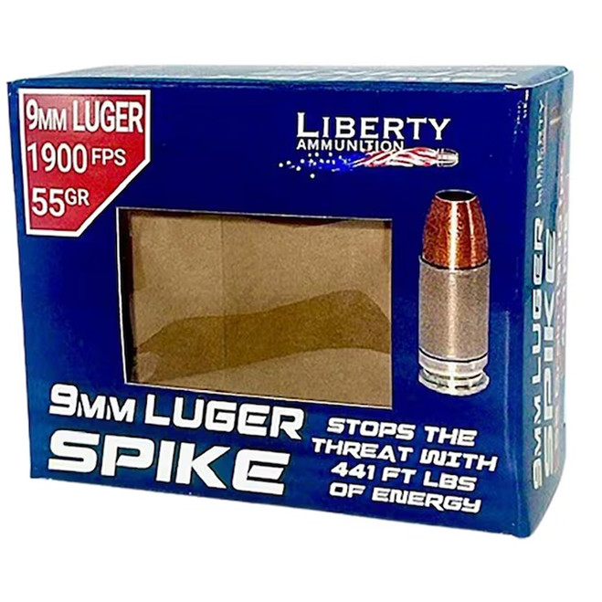 Liberty Spike Ammunition  9mm 55 gr. 20 rd.