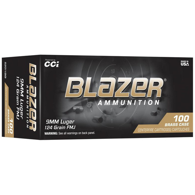 CCI Blazer Brass Pistol Ammo 9mm Luger 124gr. FMJ 100 rd.
