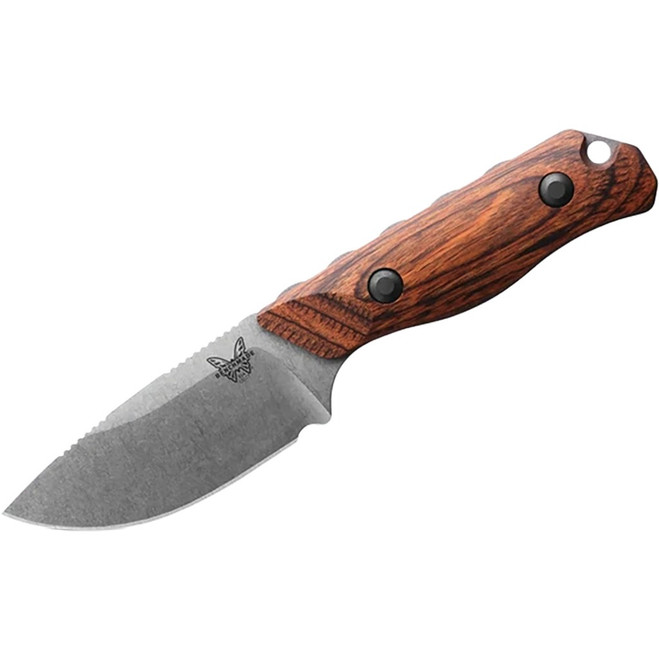 Benchmade Hidden Canyon Hunter Fixed Blade Knife Stabalized Wood Handle Leather Sheath