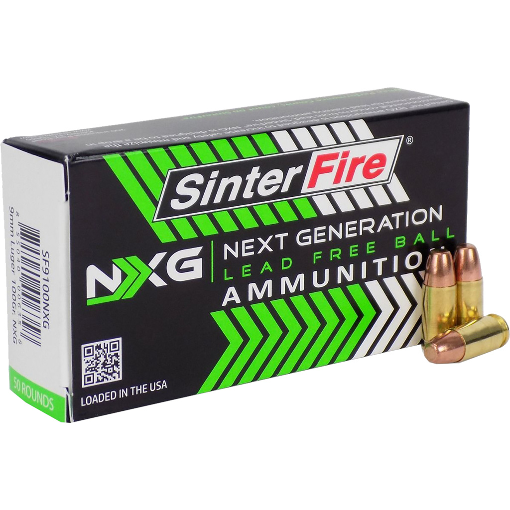 Sinterfire NXG Lead Free Ball 9mm 100 gr. Lead Free Ball 50 rd. Brass LF  Primer Pistol Ammo - Kinsey's Outdoors