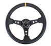 NRG Reinforced Steering Wheel (350mm / 3in. Deep) Blk Leather w/Blk Cutout Spoke/Yellow Center Mark