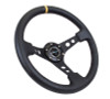 NRG Reinforced Steering Wheel (350mm / 3in. Deep) Blk Leather w/Blk Cutout Spoke/Yellow Center Mark