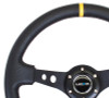 NRG Reinforced Steering Wheel (350mm / 3in. Deep) Blk Leather w/Blk Cutout Spoke/Yellow Center Mark