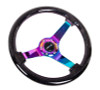 NRG Reinforced Steering Wheel (350mm / 3in. Deep) Classic Blk Sparkle w/4mm Neochrome 3-Spoke Center