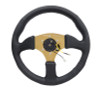 NRG Reinforced Steering Wheel (350mm / 2.5in. Deep) Leather Race Comfort Grip w/4mm Gold Spokes