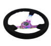 NRG Reinforced Steering Wheel (350mm / 3in. Deep) Blk Suede/Blk Stitch w/Neochrome Slits