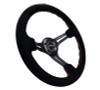 NRG Reinforced Steering Wheel (350mm / 3in. Deep) Blk Suede w/Red Stitching & 5mm Spokes w/Slits