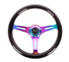 NRG Classic Wood Grain Steering Wheel (350mm) Black Paint Grip w/Neochrome 3-Spoke Center