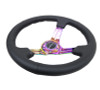 NRG Reinforced Steering Wheel (350mm / 3in. Deep) Blk Leather/Blk Stitch w/Neochrome Slits